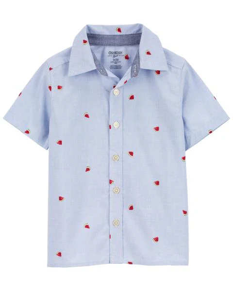 Oshkosh Toddler Botton-Front Watermelon Shirt with Denim Classic Overalls