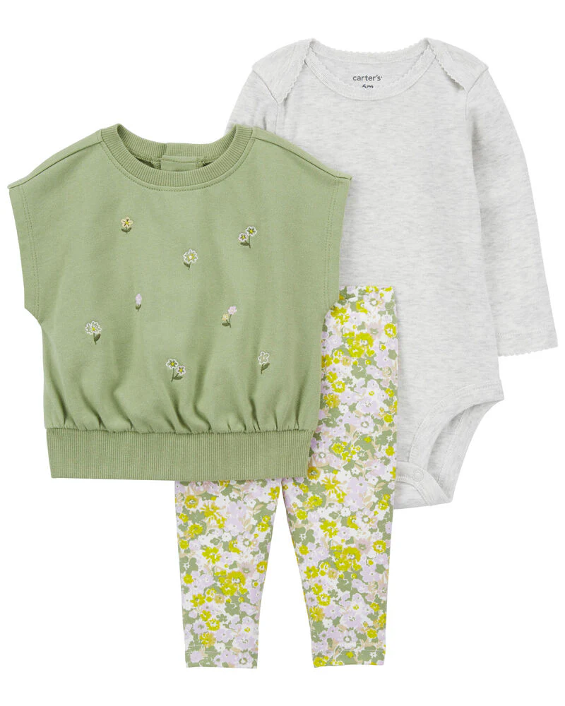 Carter's 3-Piece Embroidered Floral Little Vest Set