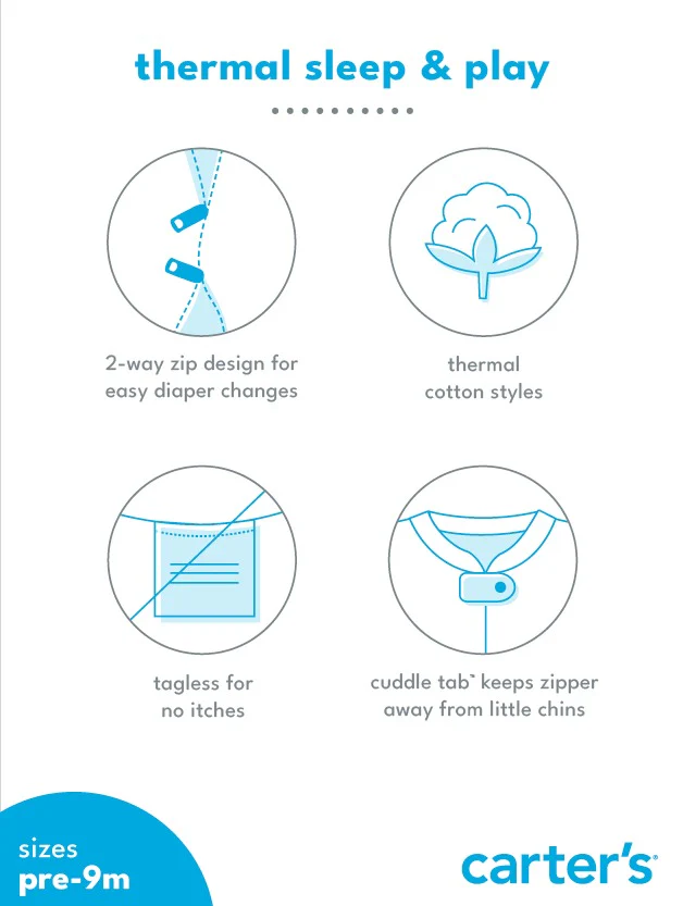 Carter's Baby Floral Trim 2-Way Zip Thermal Textured Sleep & Play