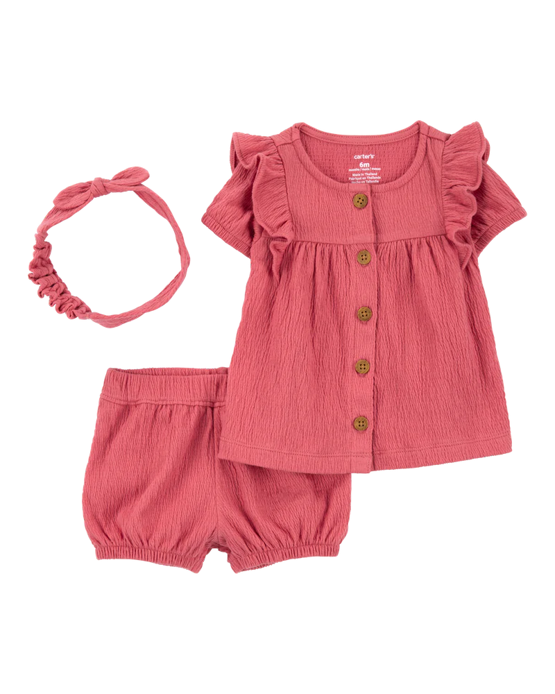 Carter's Baby 3-Piece Gauze Button-Front Top & Short Set