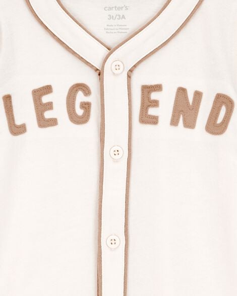 Baby Legend Baseball Vintage Button-Down Tee - Ivory