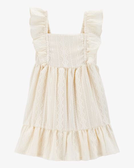 Toddler Crochet Flutter-Sleeve Dress - Ivory