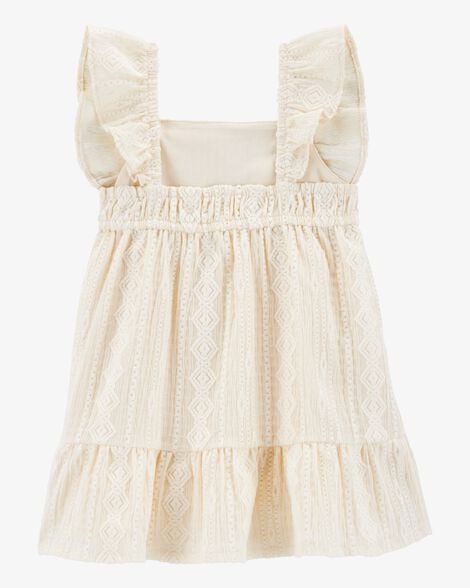 Baby Tiered Flutter-Sleeve Crochet Dress - Ivory