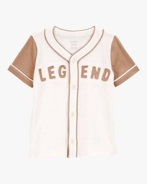 Toddler Legend Baseball Button-Down Vintage Tee - Ivory
