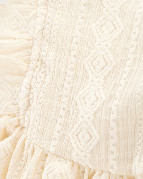 Baby Tiered Flutter-Sleeve Crochet Dress - Ivory