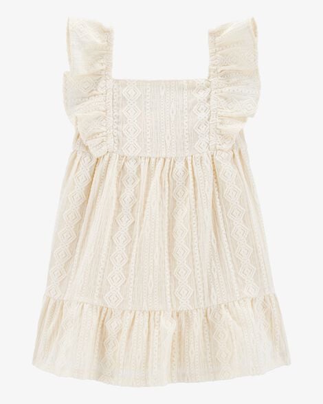 Baby Tiered Flutter-Sleeve Crochet Dress - Ivory
