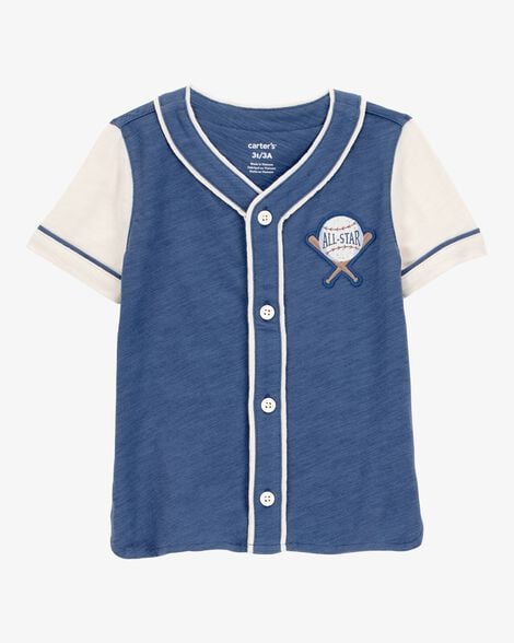 Toddler All-Star Baseball Button-Down Vintage Tee - Navy