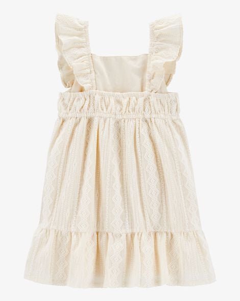 Toddler Crochet Flutter-Sleeve Dress - Ivory