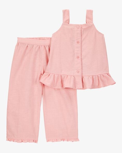 Baby 2-Piece Button-Front Tank & Pull-On Pant Set - Pink