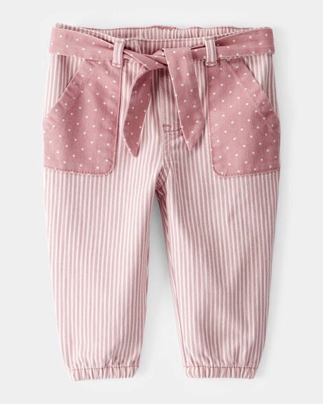 Baby Vintage Inspired Twill Striped & Polka Dot Pants - Pink
