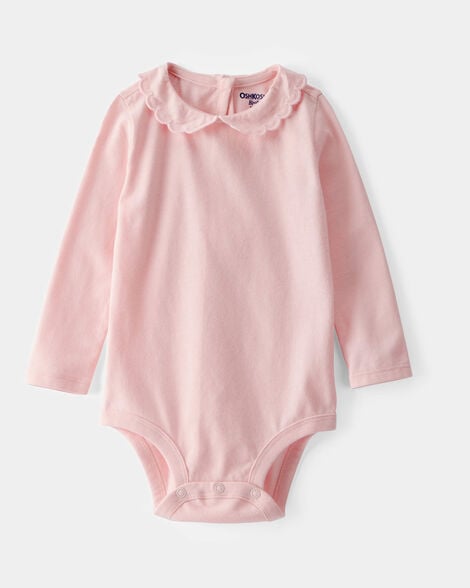 Baby Scalloped Collar Long-Sleeve Bodysuit - Pink