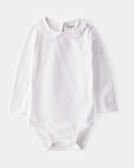 Baby Scalloped Collar Long-Sleeve Bodysuit - White
