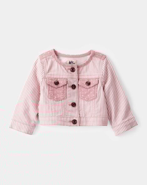 Baby Vintage Inspired Twill Striped Cropped Jacket - Pink