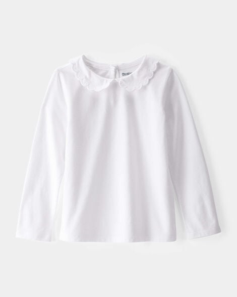 Toddler Scalloped Collar Long-Sleeve Shirt - White