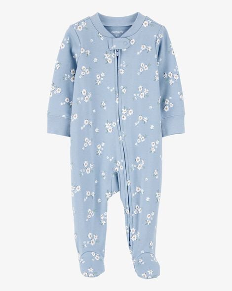 Baby Girl Floral 2-Way Zip Cotton Sleep & Play Pajamas - Blue