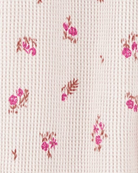 Baby Floral 2-Way Zip Waffle Knit Sleep & Play Pajamas - Khaki