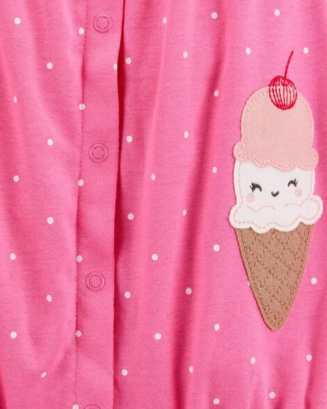 Baby Girl Ice Cream Short-Sleeve Cotton Romper - Pink