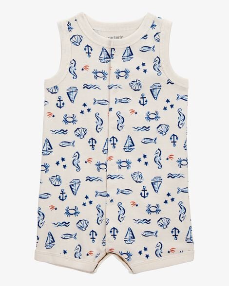Baby Sea Print Snap-Up Cotton Romper