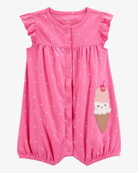 Baby Girl Ice Cream Short-Sleeve Cotton Romper - Pink