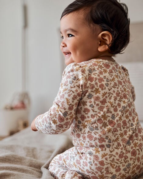 Baby Girl Floral 2-Way Zip Cotton Sleep & Play Pajamas - Blue