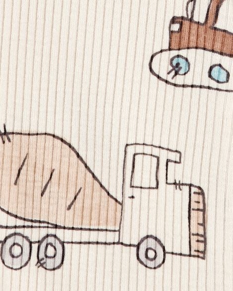 Baby Boy Construction 2-Way Zip Ribbed Sleep & Play Pajamas