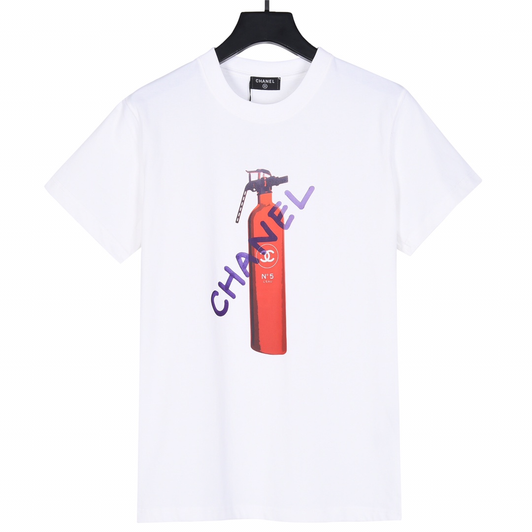 Chanel 2024 New Red Thermos Print Short-Sleeve T-Shirt
