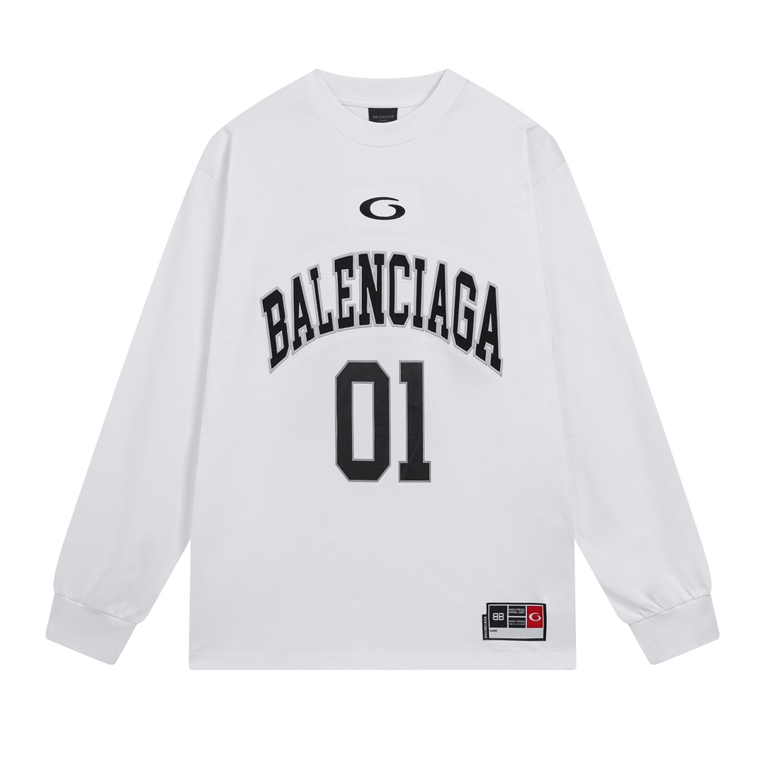 NB-225-523 BALENCIAGA/Paris Fashion Week 2025 SS Newest Basketball Jersey Embroidered and Printed Long-Sleeved T-Shirt Sizes: XS - S - M - L XS S M L Bust Circumference: 114 118 122 126 Shoulder Width: 52 54 56 58 Length: 73 75 77 79 Sleeve Length: 6