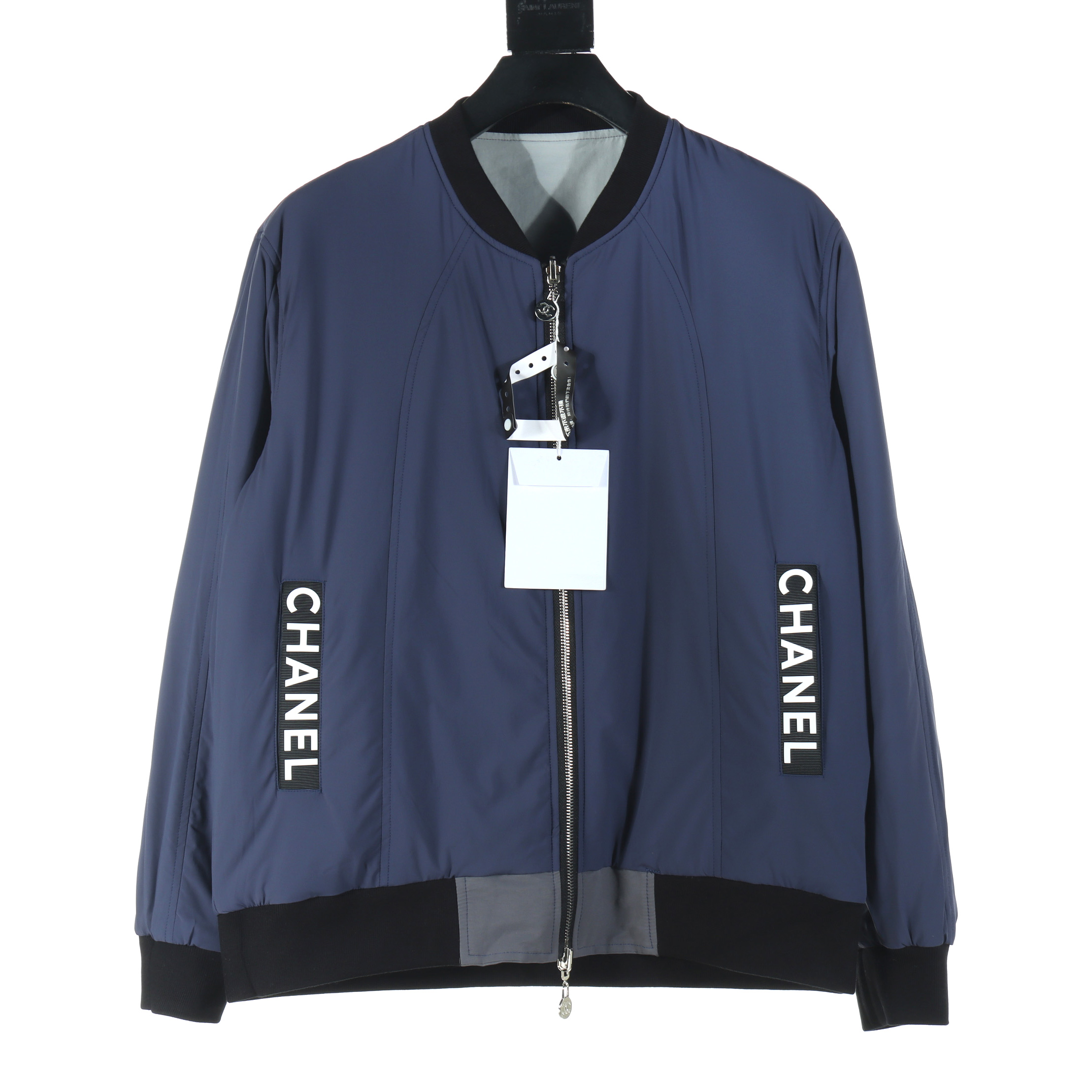 Chanel Embroidered Slogan Vintage Zipper Reversible Cotton Coat