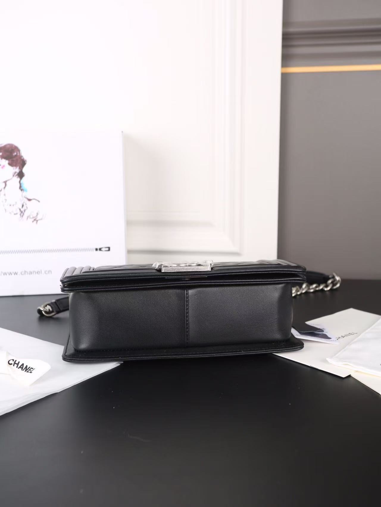 Silver buckle shoulder bag