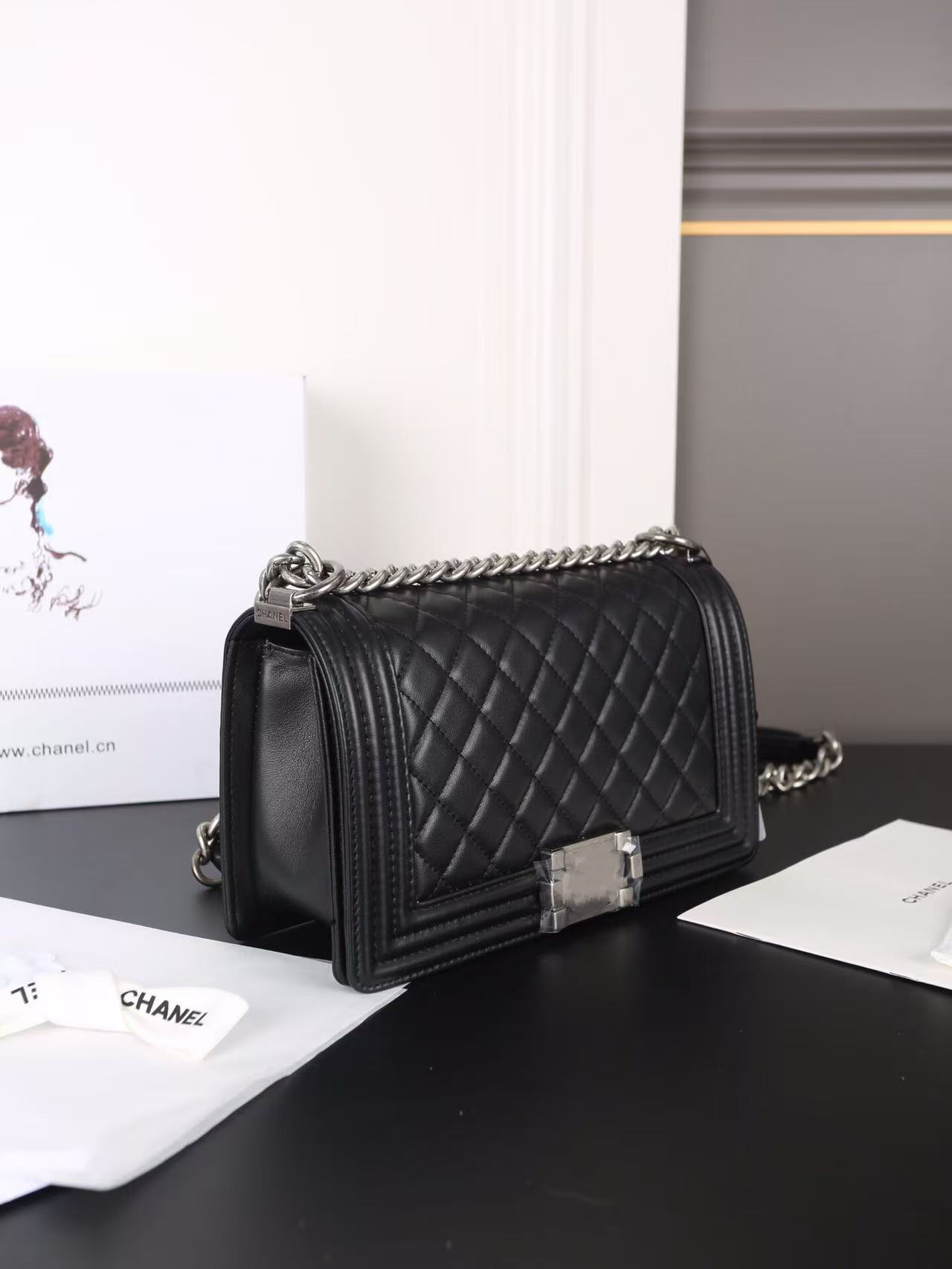 Silver buckle shoulder bag