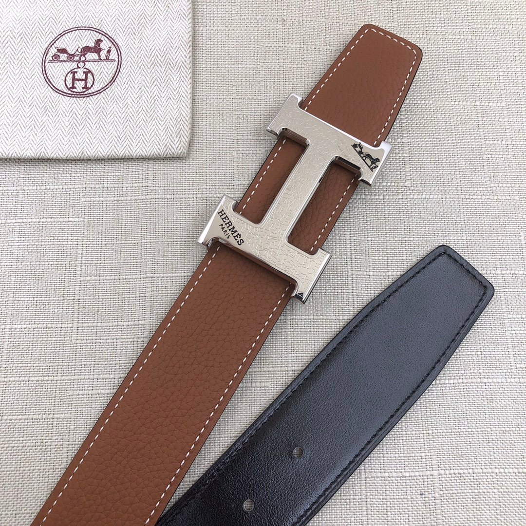 Hermes H Belt Buckle & Reversible Black Belt 380MM