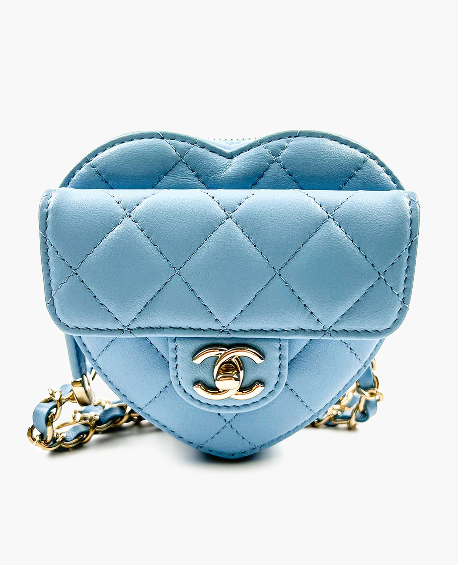 Chanel 22S Heart Mini Belt Bag in Light Blue Lambskin LGHW