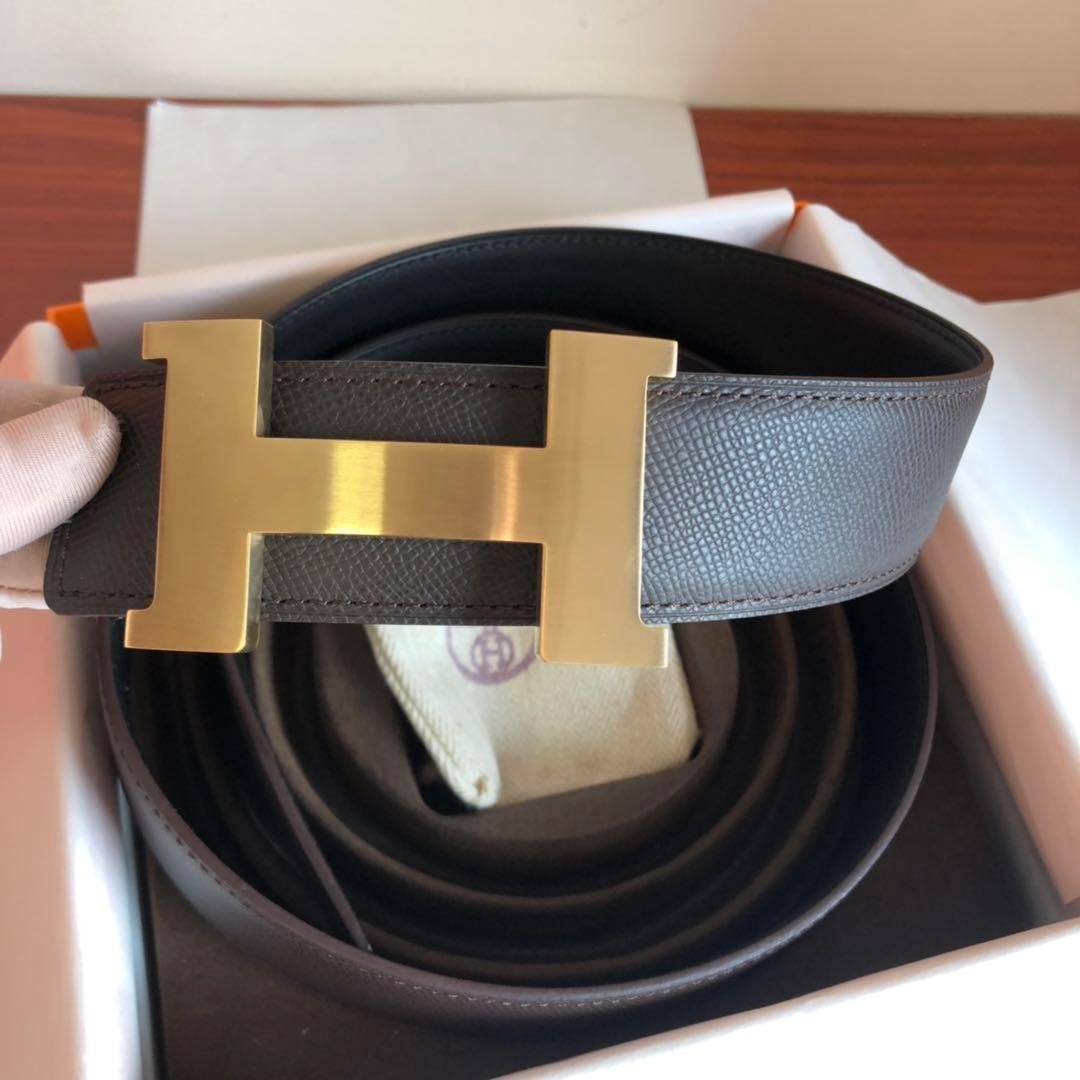 Hermes Mini Constance Guillochee Belt Buckle & Reversible Grey Belt 380MM