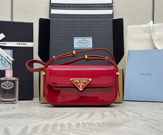 PRADA New Red Calf Leather Shoulder Bag