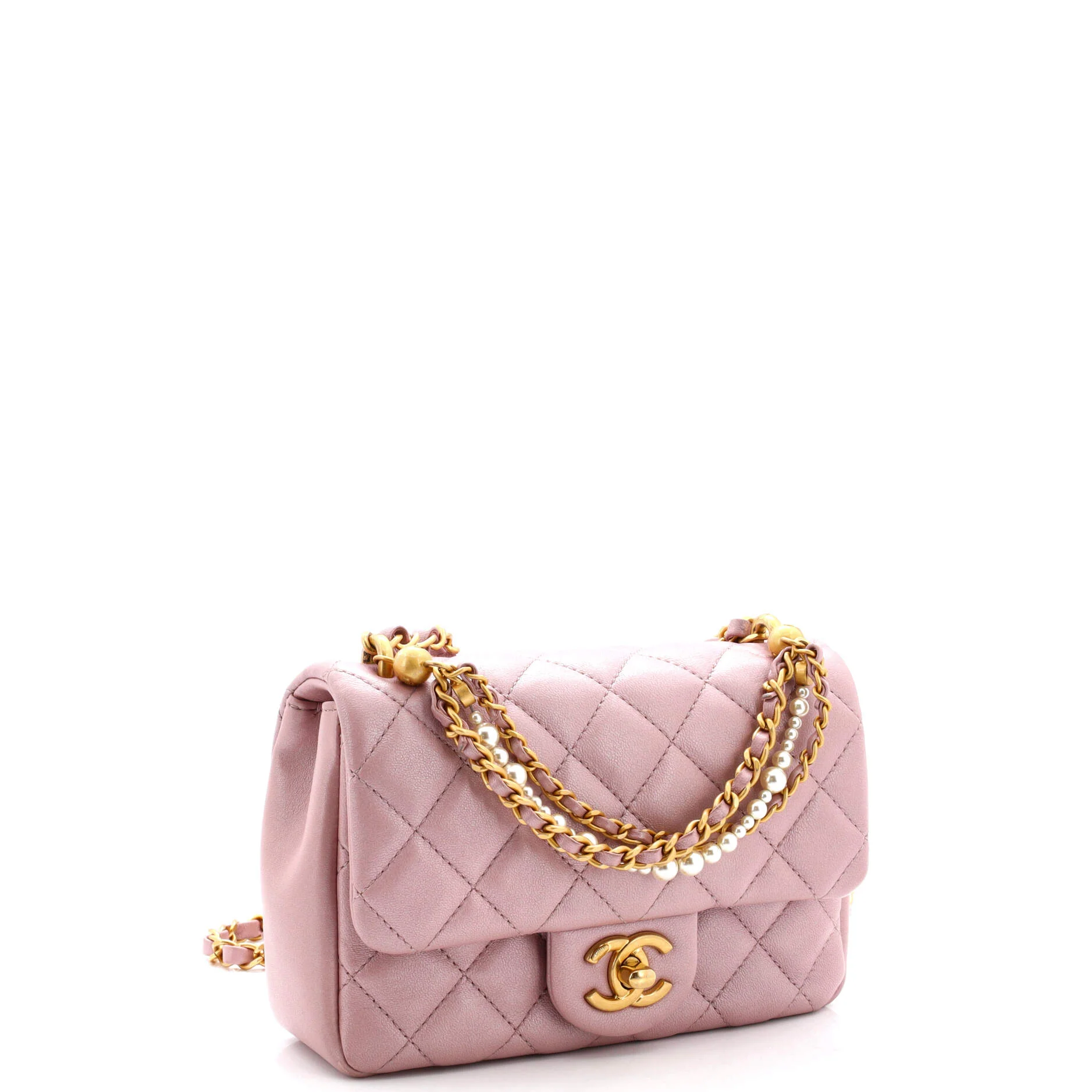Chanel Pearl Twist Single Flap Bag Quilted Shiny Lambskin Mini