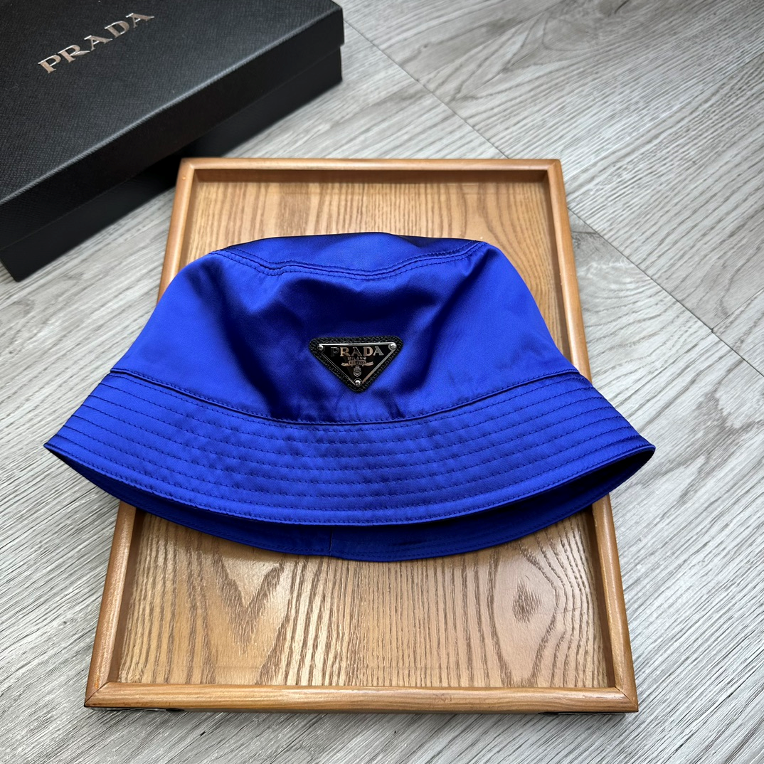 Prada Flat Top Classic Triangle Labeled Iron Fisherman's Hat Sunhat