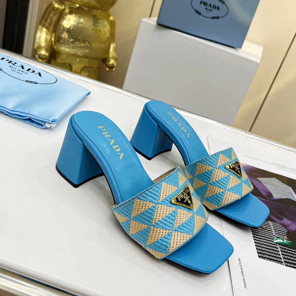 Prada Fabric Chunky Heels Sandals Slide