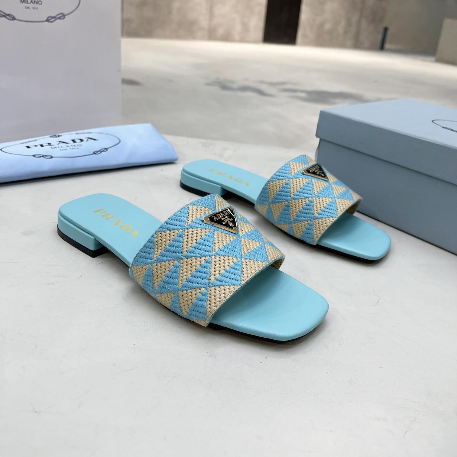 Prada Fabric Flat Bottom Slide Sandal