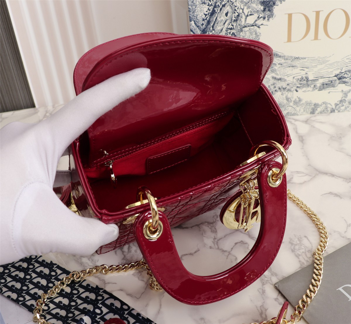 Dior The LADY DIOR Bag Cherry Red Patent Cannage Calfskin M0505OWCB_M323  AAA Quality