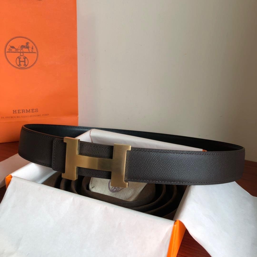 Hermes Mini Constance Guillochee Belt Buckle & Reversible Grey Belt 380MM
