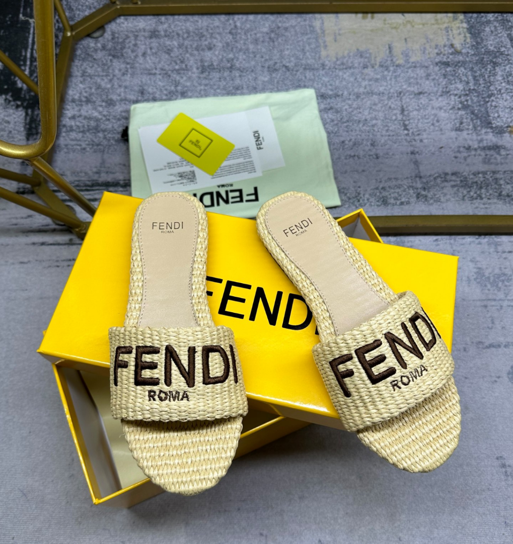 Fendi's latest jacquard canvas flat slippers