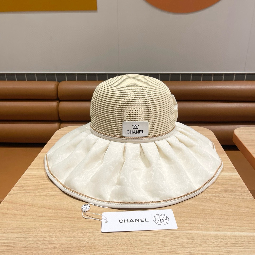 Chanel Bow With Large Brim And Small Face Visor Sunhat
