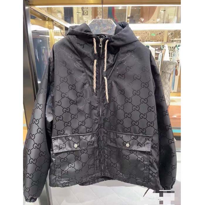 Gucci Men Gucci Off The Grid Hooded Jacket Black GG ECONYL Regenerated Nylon