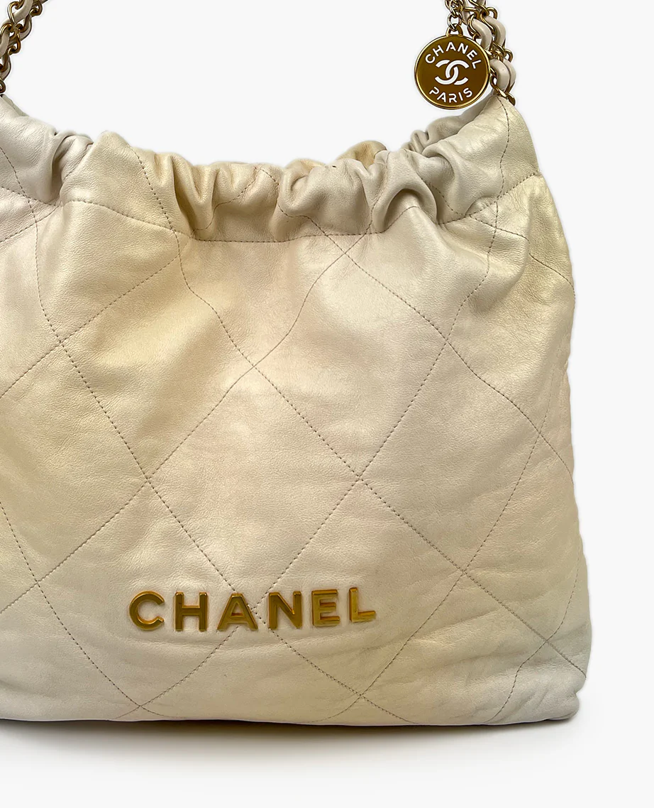 Chanel Metallic Calfskin Quilted Regular Chanel 22 Light Gold