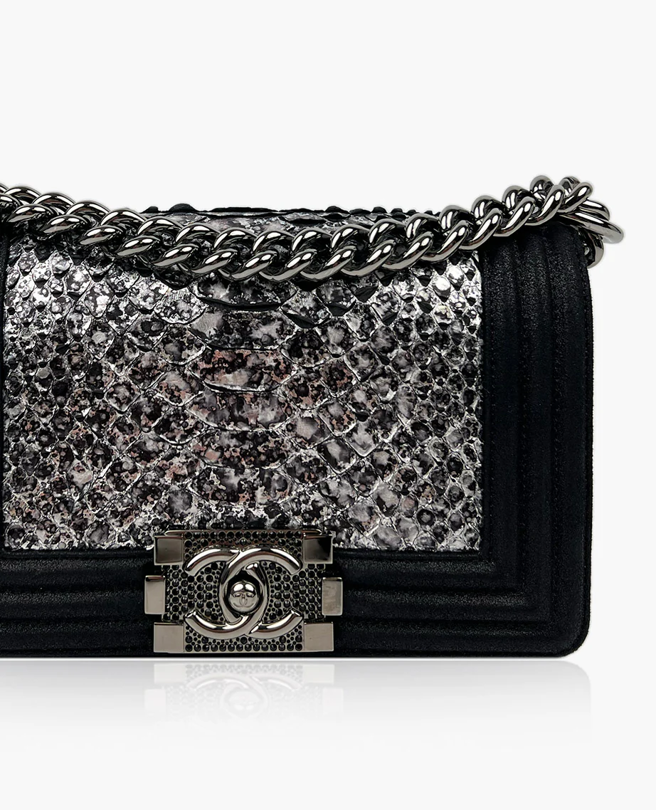 Chanel Boy Small Black Python Leather