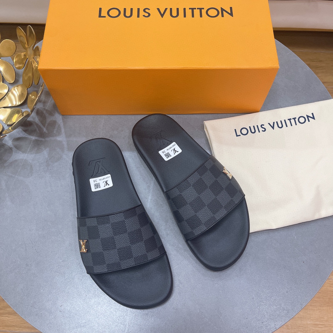 Louis Vuitton LV Rubber Fashion Plaid Flip-flops Slide Sandal