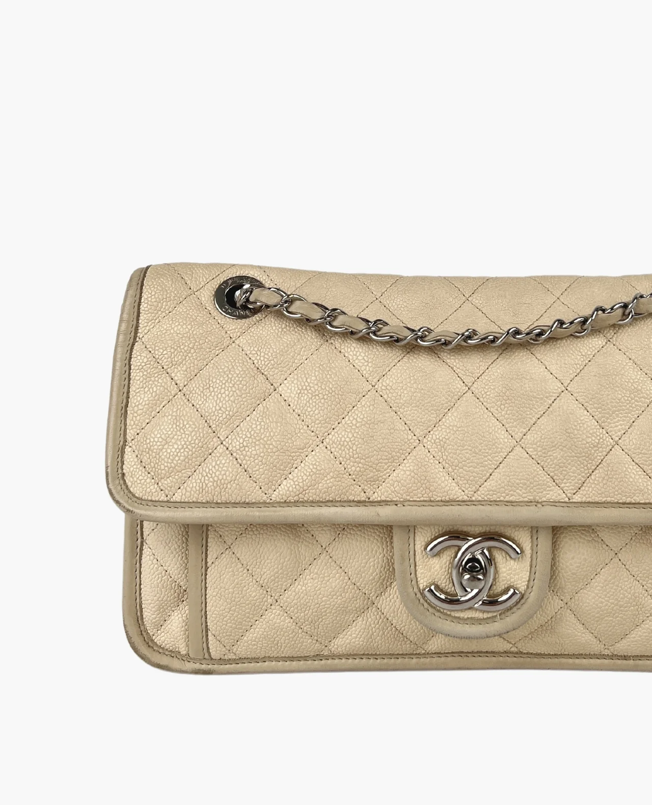 Chanel French Riviera Beige Caviar Flap Bag SHW