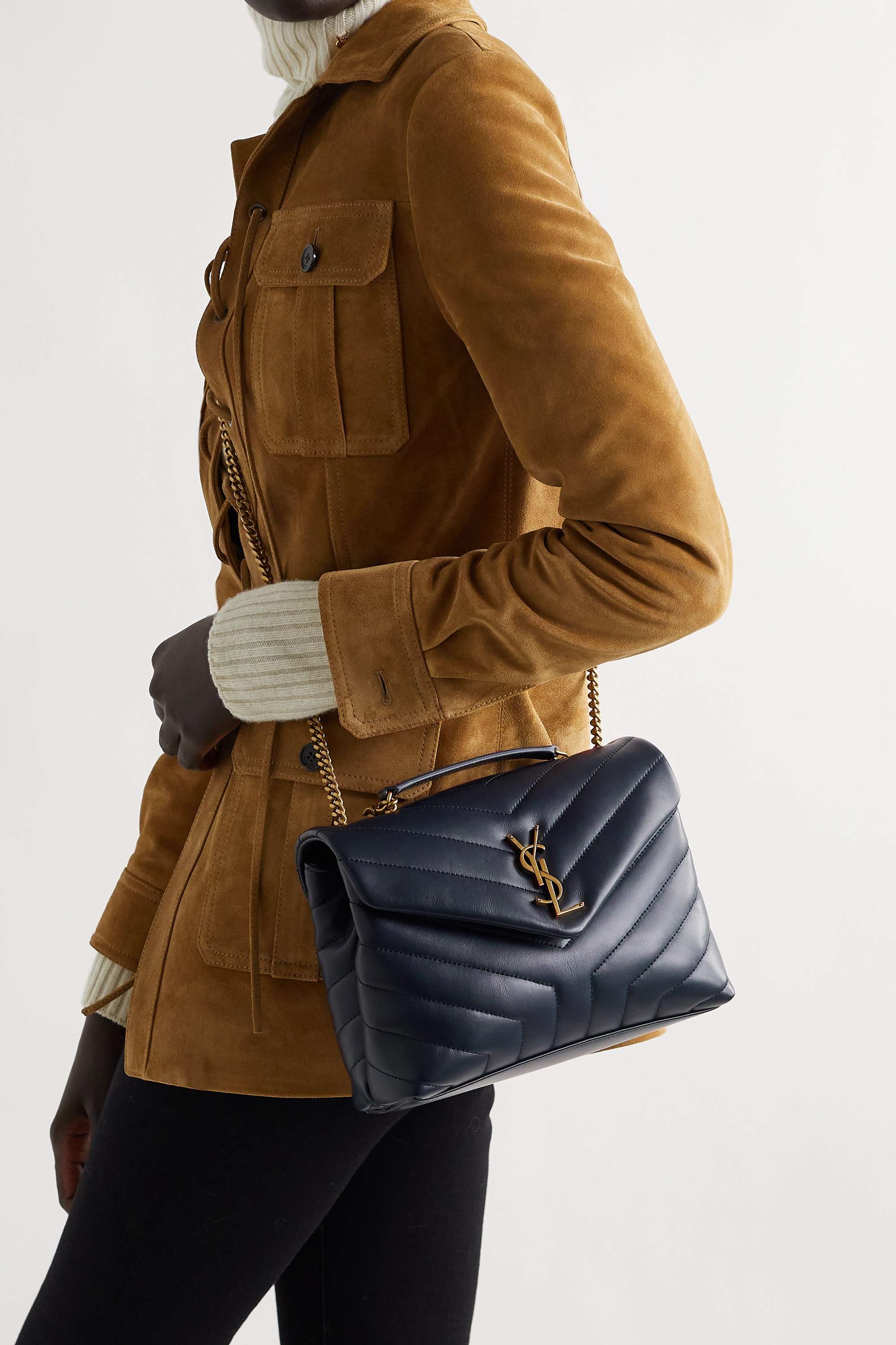 SAINT LAURENT Loulou small quilted leather shoulder bag navy