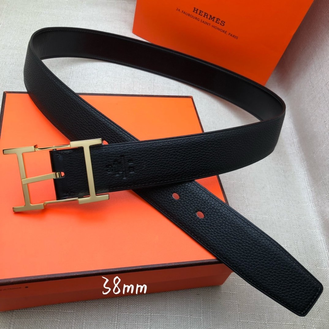 Hermes H Belt Buckle & Reversible Black Belt 380MM