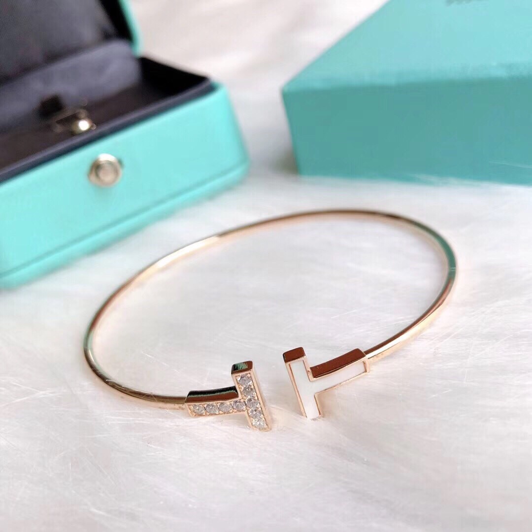 Tiffany Double T Full Diamond White Shell Bracelet